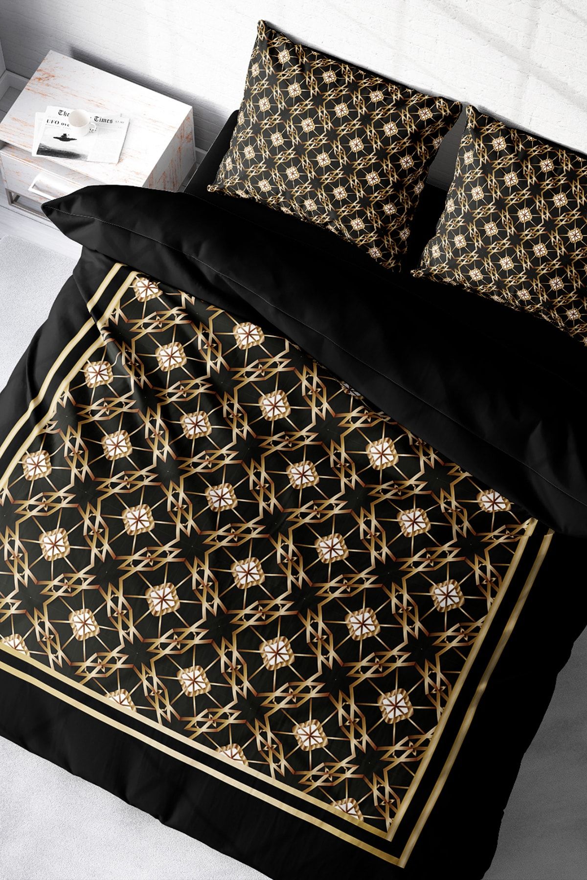 Çift Kişilik Nevresim Seti Sık Dokuma Pamuk Saten 3d Özel Tasarım Gold Deco (çarşafsızdır)