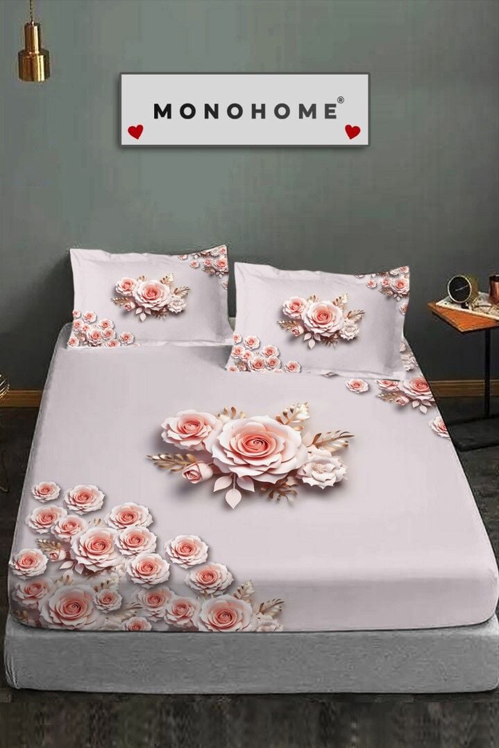 %100 Pamuk Lastikli Çarşaf Özel Tasarım 5d Dijital 60 Tel Pink