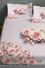 %100 Pamuk Lastikli Çarşaf Özel Tasarım 5d Dijital 60 Tel Pink