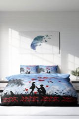 Lastikli Çarşaflı %100 Pamuk Saten Çift Kişilik Nevresim Takımı Love Balloon