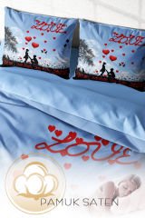 Lastikli Çarşaflı %100 Pamuk Saten Çift Kişilik Nevresim Takımı Love Balloon