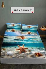 %100 Pamuk Lastikli Çarşaf Özel Tasarım 5d Dijital 60 Tel Deep Sea