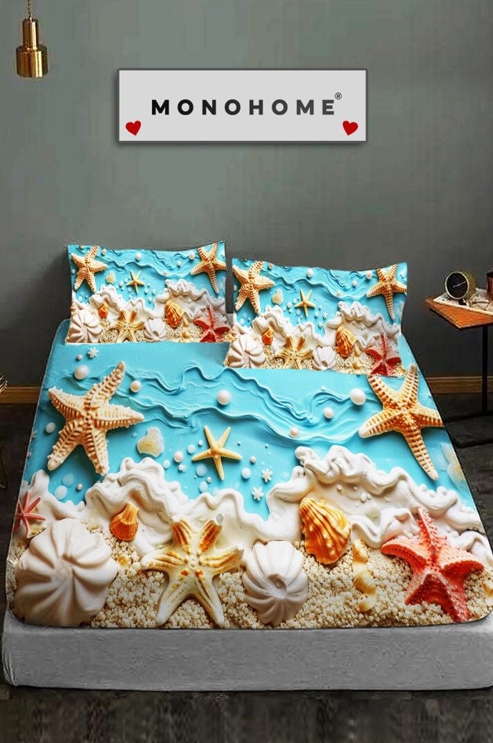 %100 Pamuk Lastikli Çarşaf Özel Tasarım 5d Dijital 60 Tel Sea of Dreams