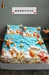 %100 Pamuk Lastikli Çarşaf Özel Tasarım 5d Dijital 60 Tel Sea of Dreams
