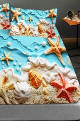 %100 Pamuk Lastikli Çarşaf Özel Tasarım 5d Dijital 60 Tel Sea of Dreams