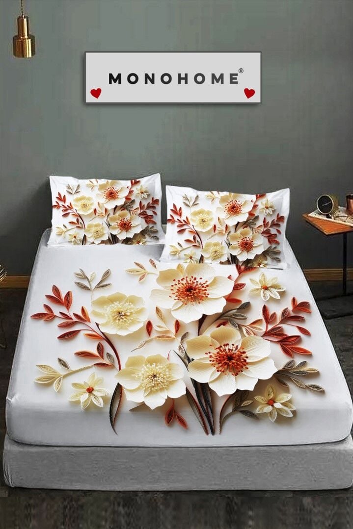 %100 Pamuk Lastikli Çarşaf Özel Tasarım 5d Dijital 60 Tel Lotus