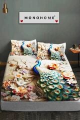 %100 Pamuk Lastikli Çarşaf Özel Tasarım 5d Dijital 60 Tel Kraliyet Tavus