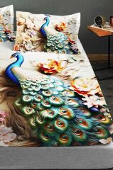 %100 Pamuk Lastikli Çarşaf Özel Tasarım 5d Dijital 60 Tel Kraliyet Tavus