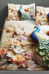 %100 Pamuk Lastikli Çarşaf Özel Tasarım 5d Dijital 60 Tel Kraliyet Tavus