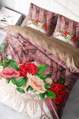 Çift Kişilik Nevresim Seti Sık Dokuma Pamuk Saten 3d Özel Tasarım Brown & Roses (çarşafsızdır)