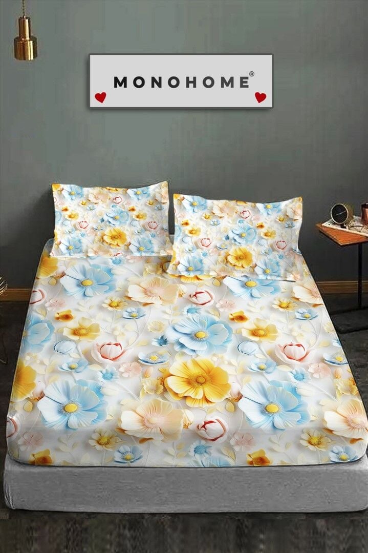 %100 Pamuk Lastikli Çarşaf Özel Tasarım 5d Dijital 60 Tel Bahar