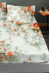 %100 Pamuk Lastikli Çarşaf Özel Tasarım 5d Dijital 60 Tel Salmon Flowers