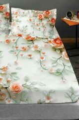 %100 Pamuk Lastikli Çarşaf Özel Tasarım 5d Dijital 60 Tel Salmon Flowers