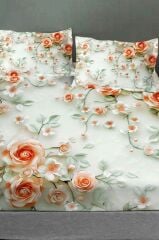%100 Pamuk Lastikli Çarşaf Özel Tasarım 5d Dijital 60 Tel Salmon Flowers
