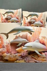%100 Pamuk Lastikli Çarşaf Özel Tasarım 5d Dijital 60 Tel Dolphins