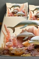 %100 Pamuk Lastikli Çarşaf Özel Tasarım 5d Dijital 60 Tel Dolphins