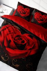 Çift Kişilik Nevresim Seti Sık Dokuma Pamuk Saten 3d Özel Tasarım Red Black Heart (çarşafsızdır)