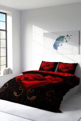 Çift Kişilik Nevresim Seti Sık Dokuma Pamuk Saten 3d Özel Tasarım Red Black Heart (çarşafsızdır)