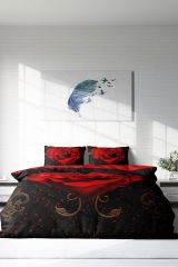 Çift Kişilik Nevresim Seti Sık Dokuma Pamuk Saten 3d Özel Tasarım Red Black Heart (çarşafsızdır)