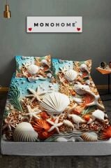 %100 Pamuk Lastikli Çarşaf Özel Tasarım 5d Dijital 60 Tel Deniz Dekorasyonu