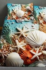 %100 Pamuk Lastikli Çarşaf Özel Tasarım 5d Dijital 60 Tel Deniz Dekorasyonu