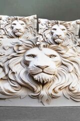 %100 Pamuk Lastikli Çarşaf Özel Tasarım 5d Dijital 60 Tel Lion