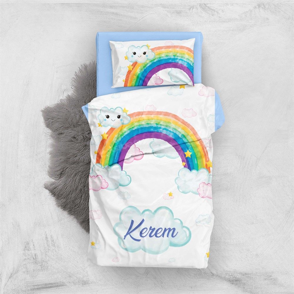 Monohome Kişiye Özel Bebek Nevresim Takımı Blue Rainbow