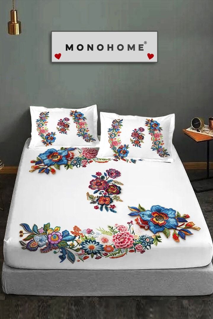 %100 Pamuk Lastikli Çarşaf Özel Tasarım 5d Dijital 60 Tel Nakış