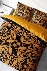 Çift Kişilik Nevresim Seti Sık Dokuma Pamuk Saten 3d Özel Tasarım Gold Floral (çarşafsızdır)