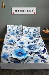 %100 Pamuk Lastikli Çarşaf Özel Tasarım 5d Dijital 60 Tel Blue