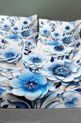 %100 Pamuk Lastikli Çarşaf Özel Tasarım 5d Dijital 60 Tel Blue