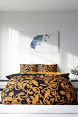 Çift Kişilik Nevresim Seti Sık Dokuma Pamuk Saten 3d Özel Tasarım Gold Floral (çarşafsızdır)