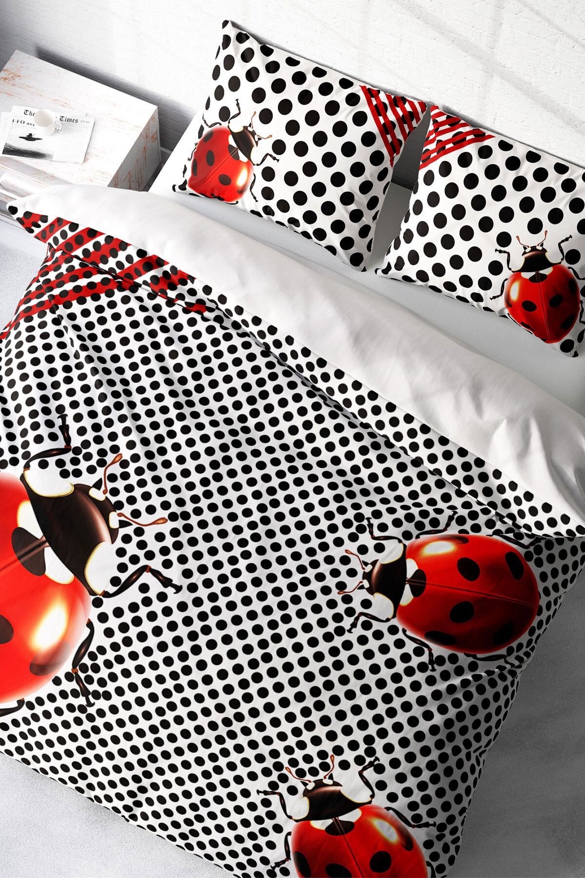 Çift Kişilik Nevresim Seti Sık Dokuma Pamuk Saten 3d Özel Tasarım Ladybug Naturel (çarşafsızdır)