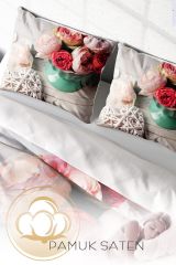 Çift Kişilik Nevresim Seti Sık Dokuma Pamuk Saten 3d Özel Tasarım Rose Love (çarşafsızdır)