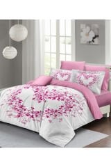 Kalpli %100 Pamuk Saten Çift Kişilik Nevresim Takımı Pink Heart