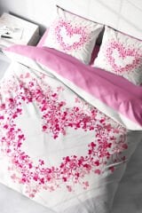 Kalpli %100 Pamuk Saten Çift Kişilik Nevresim Takımı Pink Heart