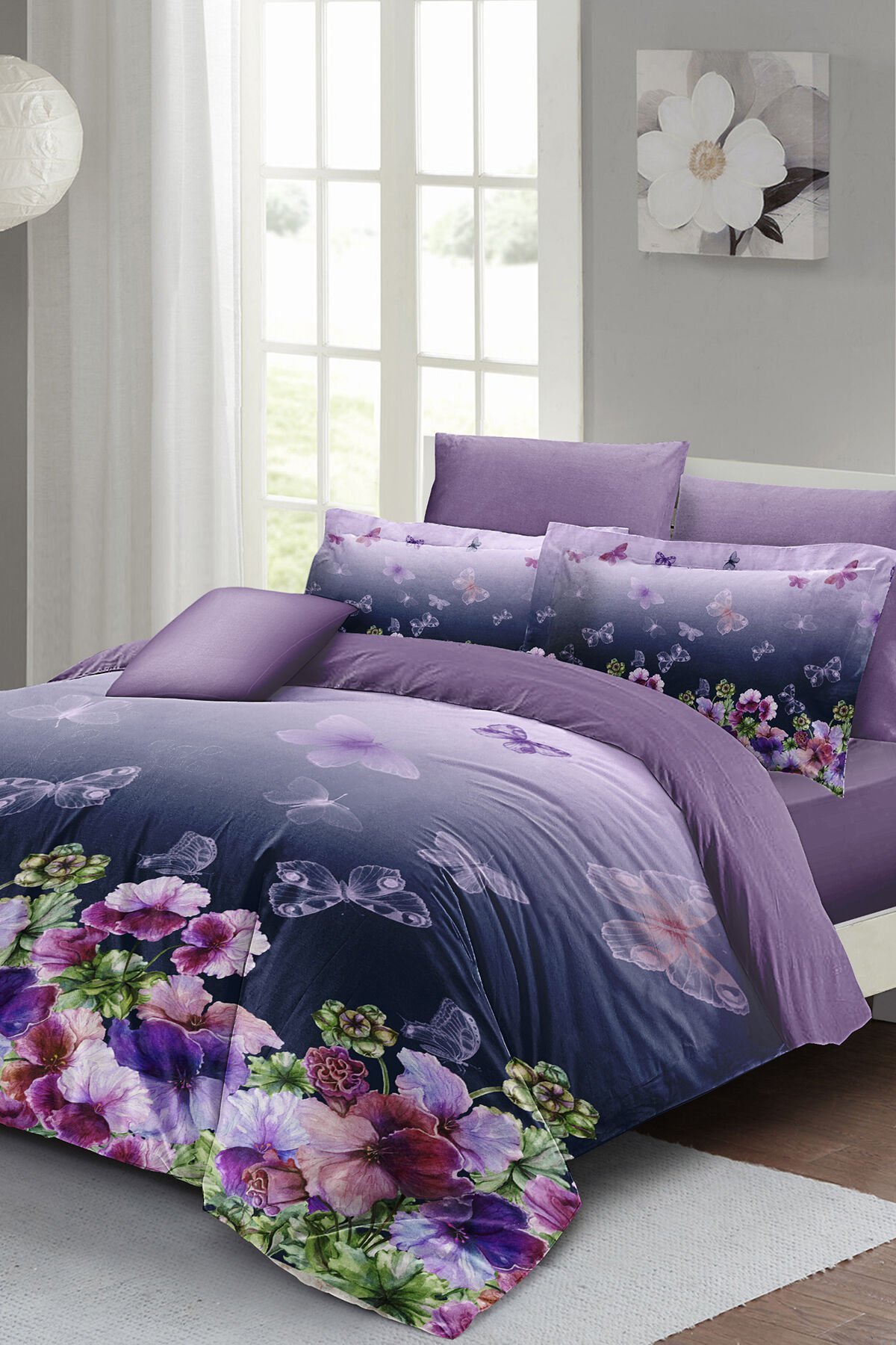 Anneler Günü Çift Kişilik Nevresim Takımı Özel Dokuma Pamuk Saten Butterflies Dream
