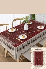 Yılbaşı Masaörtüsü Dertsiz Kumaş - 5D Dijital Tasarım Red Deers