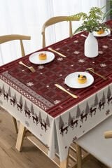Yılbaşı Masaörtüsü Dertsiz Kumaş - 5D Dijital Tasarım Red Deers