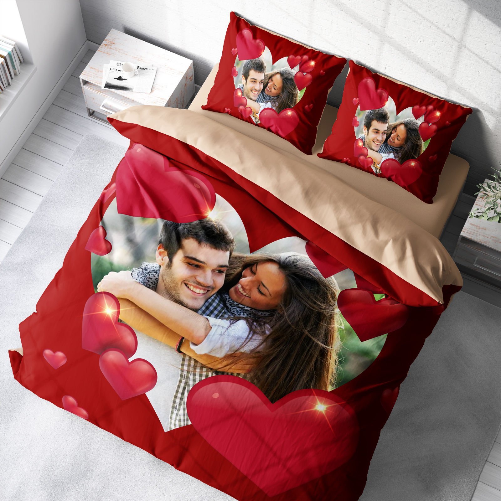 MonoHome Kişiye Özel Çift Kişilik Nevresim Takımı Love Red