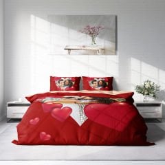 MonoHome Kişiye Özel Çift Kişilik Nevresim Takımı Love Red