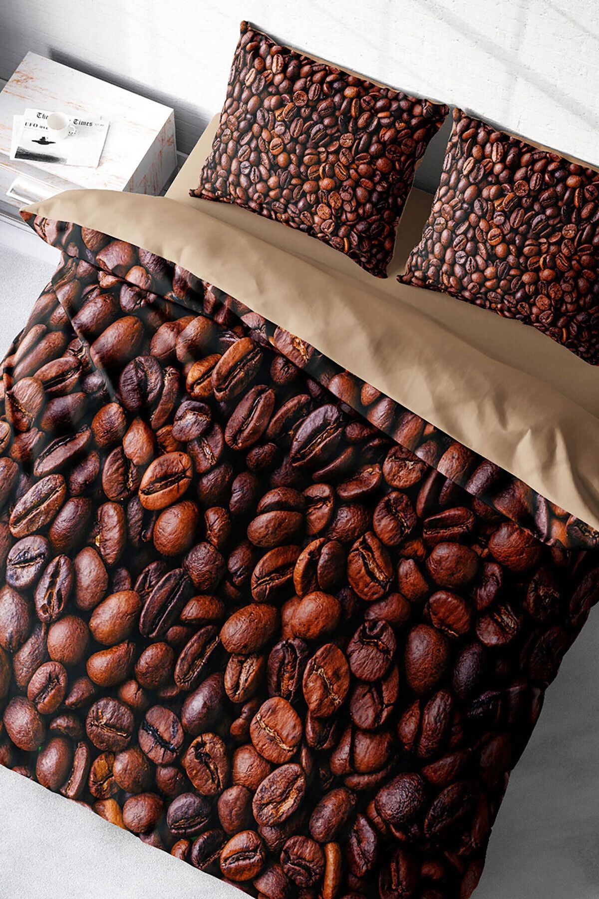 Çift Kişilik Nevresim Seti Sık Dokuma Pamuk Saten 3d Özel Tasarım Coffee Duvet (çarşafsızdır)