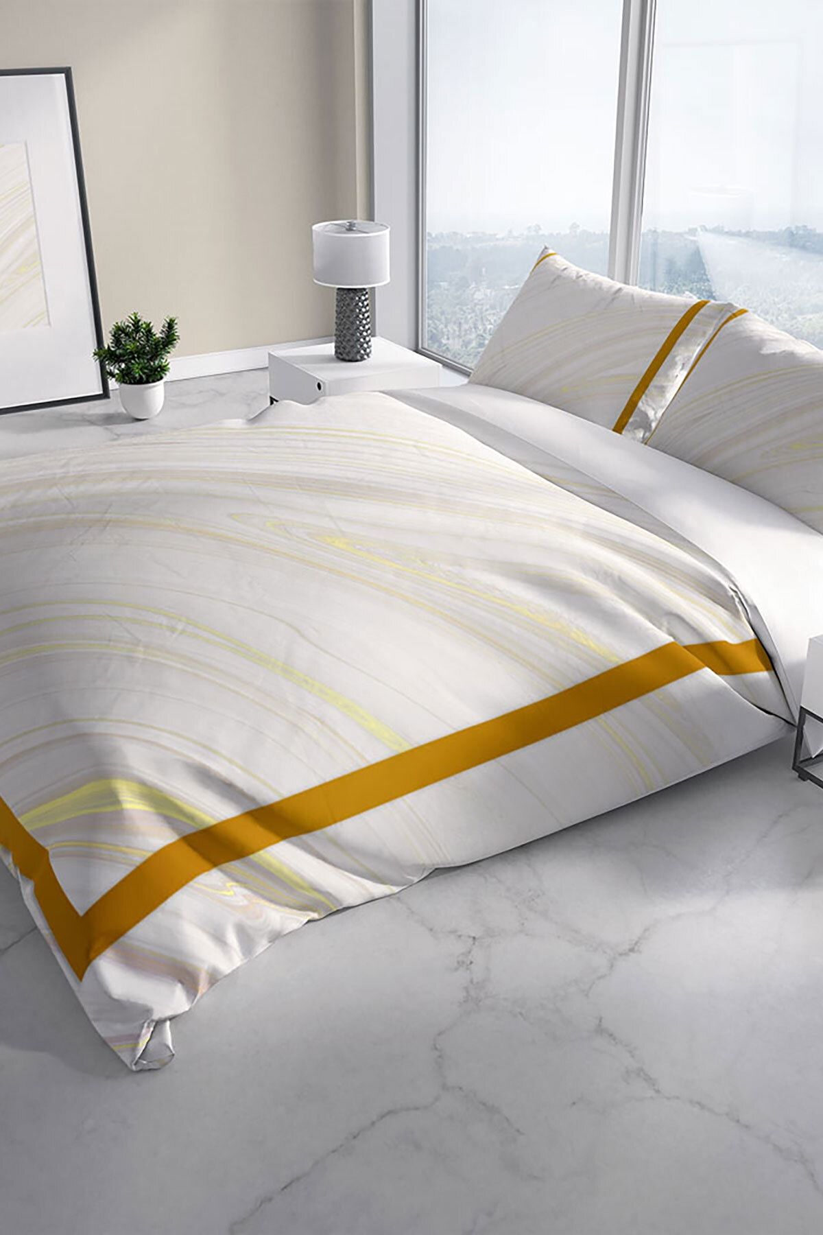 White 3d Pamuk Saten Çift Kişilik Nevresim Seti