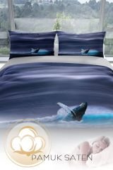 Shark 3d Pamuk Saten Çift Kişilik Nevresim Seti