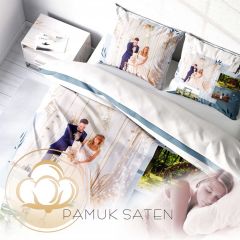 Monohome Kişiye Özel Çift Kişilik Nevresim Takımı Soft Blue