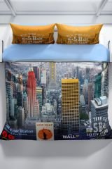 New York 3d Pamuk Saten Çift Kişilik Nevresim Seti