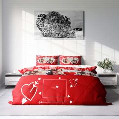 Monohome Kişiye Özel Çift Kişilik Nevresim Takımı Red Love Three