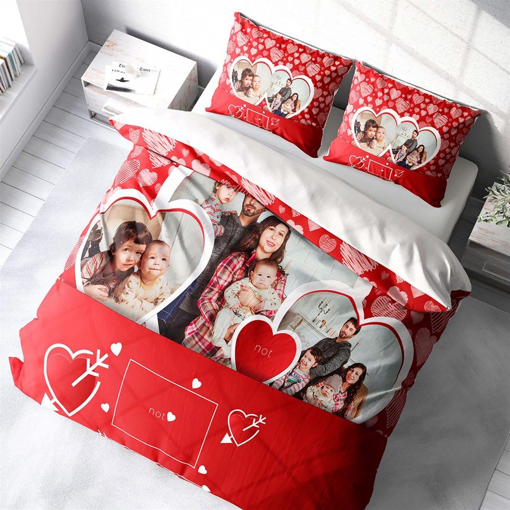 Monohome Kişiye Özel Çift Kişilik Nevresim Takımı Red Love Three