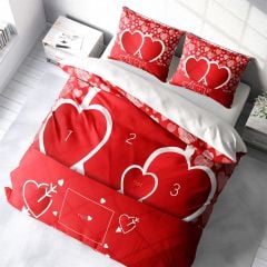 Monohome Kişiye Özel Çift Kişilik Nevresim Takımı Red Love Three