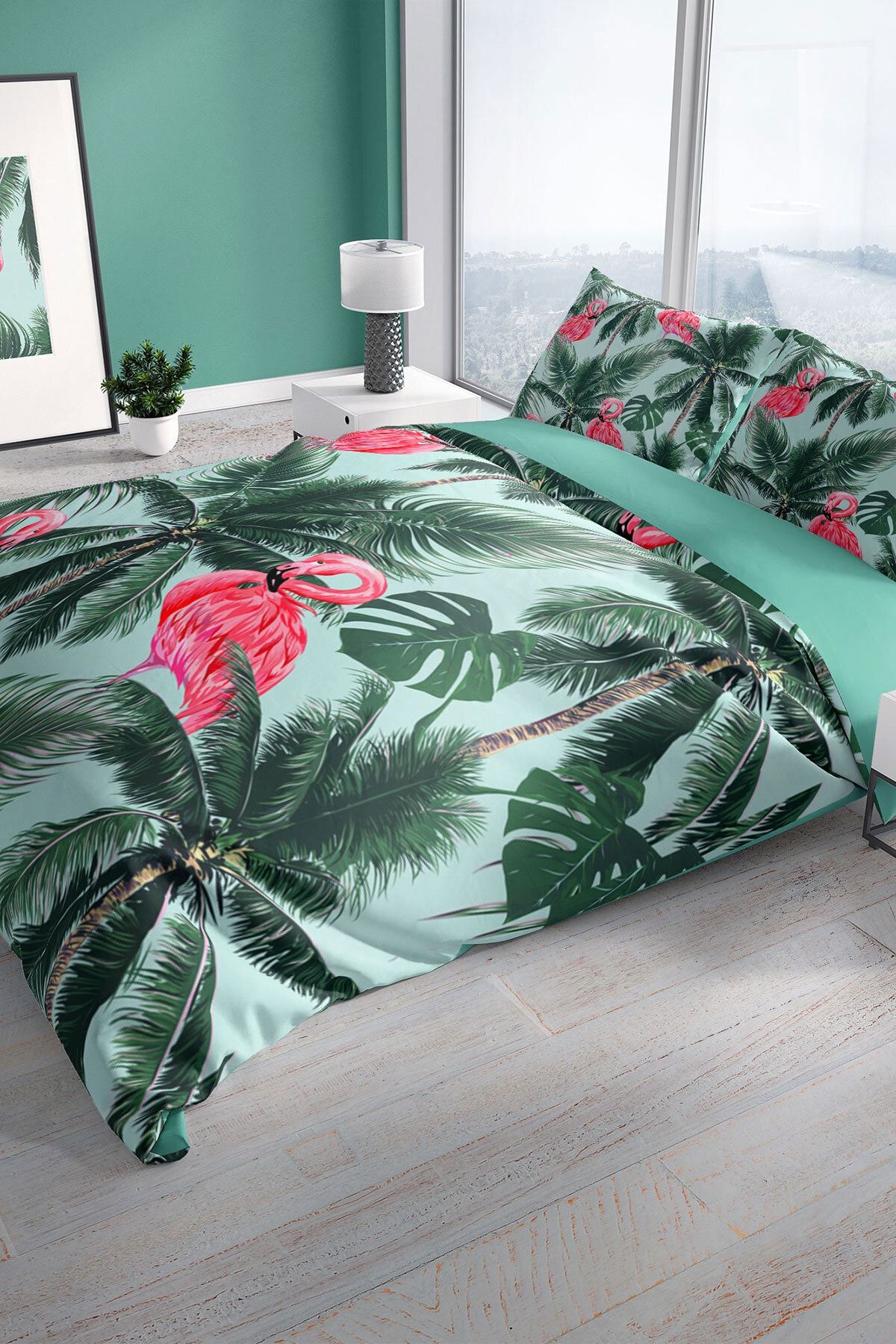 Flamingo Iı 3d Pamuk Saten Çift Kişilik Nevresim Seti